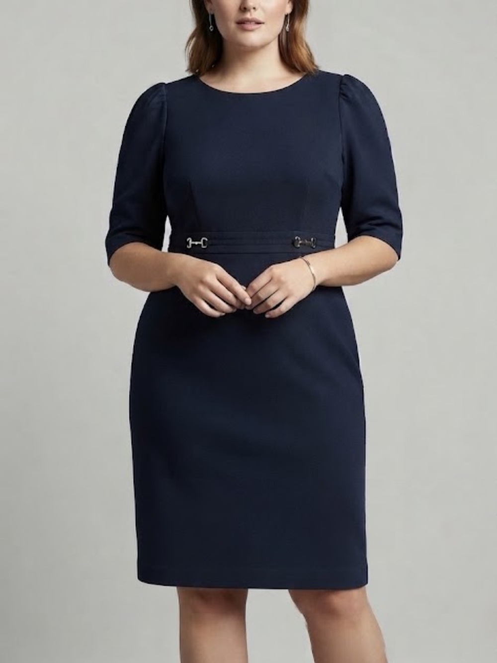Ann Taylor puff sleeve Horsebit Waist Shift stretch Dress Career Workwear sz 18